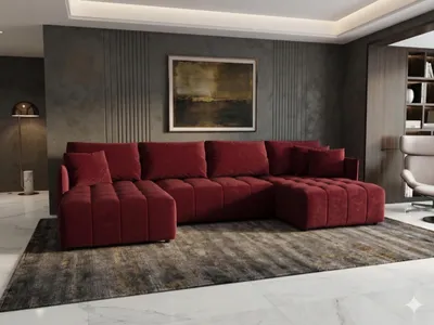 Produktbild von CORNERO Ecksofa mit Schlaffunktion und Bettkasten CHICAGO U-Form Couch mit Stauraum Ecksofa in U-Form Wohnlandschaft mit Bettkasten Velourstoff Rot