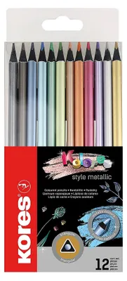 Produktbild von Kores Style Metallic Buntstifte 12 Farben Metalliceffekt schwarze Holzstifte