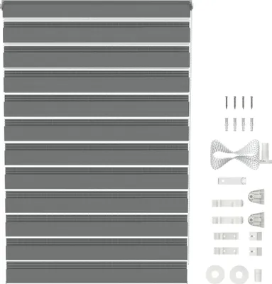 Produktbild von JOIEYOU Klemmfix Doppelrollo 60x220cm Sonnenschutz Fensterdekoration Rollos Lichtdurchlässig & Verdunkelnd Jalousien Verstellbar Seitenzugrollos Zebrarollo für Fenster & Türen (Grau)