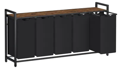 Produktbild von Wäschesortierer - 5 Beutel mit Ablage - 5x40 L - Abnehmbare Wäschesäcke - Metallgestell - Oxfordgewebe - Schwarz-Braun