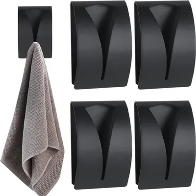 Produktbild von Knaak Handtuchhaken selbstklebend 4er Set Schwarz Edelstahl