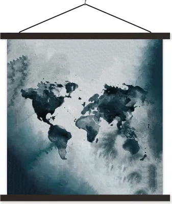 Produktbild von MuchoWow® Textilposter Weltkarte - Blau - Aquarell 90x90 cm mit schwarzem Rahmen - Magnetisches
