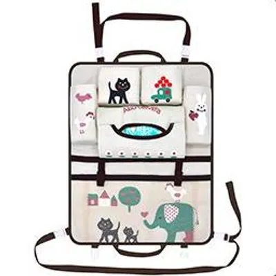 Imagen del producto de Organización y limpieza en el coche: organizador para el asiento trasero, diseño de gato, color beige