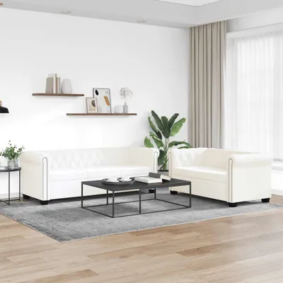 Obrázek produktu pro vidaXL Pohovky Chesterfield s 2 a 3 sedadly z Imitace kůže, bílé