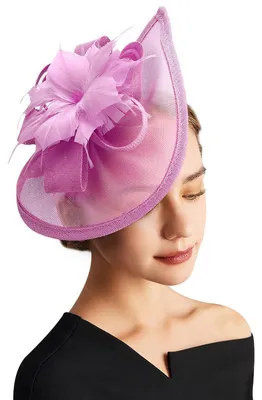 Produktbild von Fascinator Hut Damen mit Schleier und Feder Blume Hellrosa Einheitsgröße