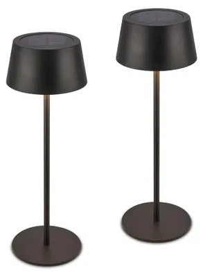 Produktbild von 2er Set Solar CCT LED Tischleuchten in Schwarz: Die Akku Tischlampen mit je 2W LED Lichtquelle bieten drei Farbtemperaturen: Warmweiß 3.000K, Neutralweiß 4.000K und Tageslichtweiß 6.500K. Stufenlose Touchdimmer: Die Touchdimmer ermöglichen