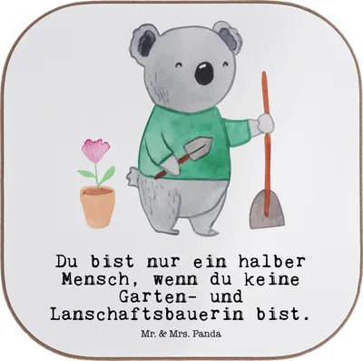 Produktbild von Mr. & Mrs. Panda Untersetzer für Gläser Garten- und Landschaftsbauerin Herz - Weiß - Geschenk, Lustig, Tischuntersetzer, bieruntersetzer, Spruch, Gartenbau, Gartenplaner