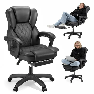 Produktbild von OYAJIA Gaming Stuhl Bürostuhl Ergonomisch,mit Fußstütze, 155° neigbar Drehstuhl aus Kunstleder, Belastbarkeit bis 150 kg, Schreibstuhl Höhenverstellbar