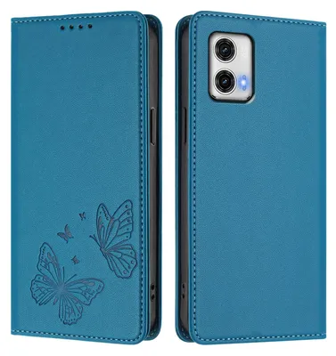 Produktbild von Lederhülle für Motorola Moto G73 5G, Schmetterling Prägung Leder Brieftasche Schutzhülle mit Ständer Blau