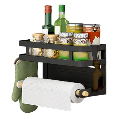 Produktbild von Heikoeco® Gewürzregale magnetische Gewürzregale mit Papierhandtuchhalter, Metall Küche Gewürz Organizer Regal für Kühlschrank, schwarz