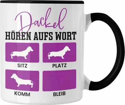 Produktbild von Trendation - Dackel Tasse Geschenke Dachshund Rauhaardackel Lustig Dackel Hören Aufs Wort (Schwarz)