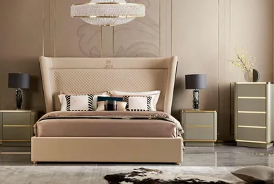 Produktbild von Schlafzimmer Hotel Betten Doppel Bett Design Holz Leder Betten 180x200cm Möbel