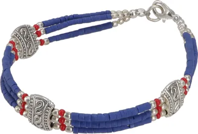 Produktbild von Tibetschmuck Perlenarmband, Ethnoarmband, Buddhistischer Schmuck, Yoga Schmuck - Modell 5, Blau, Halbedelstein, Armreifen & Armbänder Modeschmuck