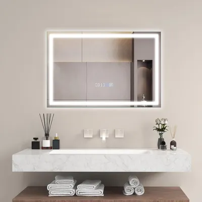 Image de Miroir de salle de bain FANTASK avec éclairage, 60 x 40 cm, miroir LED avec variateur de luminosité, température de couleur réglable de 3000K à 6000K