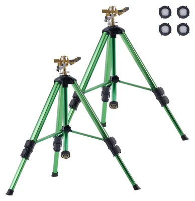 Produktbild von Rasensprenger - Stativ-Impulsregner - 2er-Set - Messingkopf - G3/4-Anschluss (ca. 26,5 mm) - 360°-Bewässerung - Höhe verstellbar 43–94 cm - Kreisregner