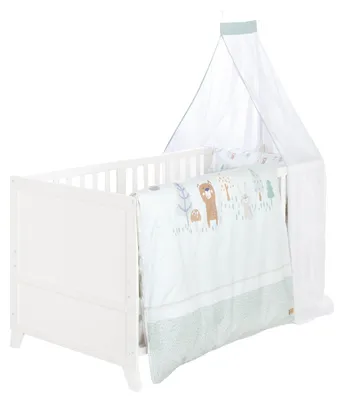 Produktbild von roba Komplettbettset Woodland Buddies - Babybett 70 x 140 cm aus Holz inkl. Matratze, Bettwäsche, Himmel & Himmelstange