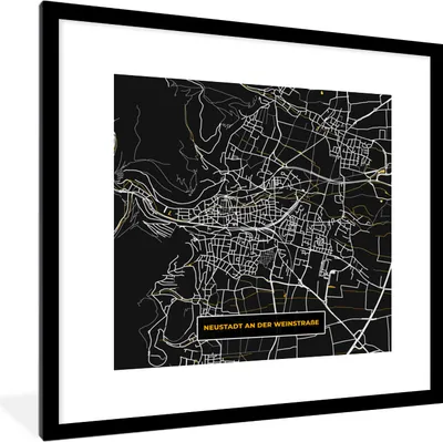 Produktbild von MuchoWow® Gerahmtes Poster Deutschland - Schwarz und Gold - Neustadt an der Weinstraße - Stadtplan - Karte 40x40 cm - Poster mit Schwarzem Bilderrahmen Wandposter Rahmen Foto Bilder - Poster - Plakat im Rahmen