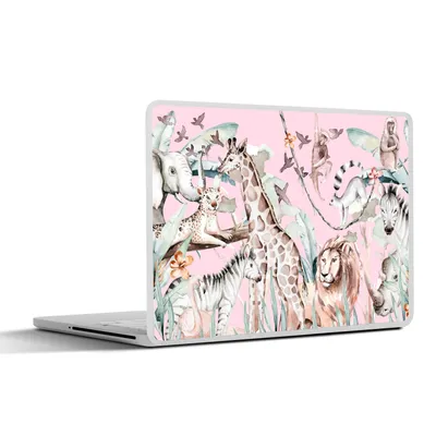 Produktbild von MuchoWow® Laptop Aufkleber Sticker Cover Wasserfarben - Tiere - Dschungel - Rosa - Mädchen - Kinder - Kinder 30x21 cm - Sticker für Laptop - Selbstklebend