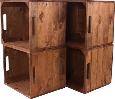 Four wooden crates stacked together.