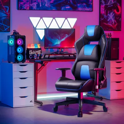 Zdjęcie produktu dla Krzesło gamingowe GTPLAYER z podnóżkiem, ergonomiczne krzesło biurowe, wytrzymałe do 150 kg, fotel gamingowy z podparciem lędźwiowym i podgłówkiem, regulowane krzesło komputerowe