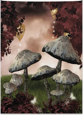 Image de Tapisserie murale Abakuhaus, forêt enchantée magique en tissu microfibre doux, couleurs vives qui ne se décolorent pas, lavable, 110 x 150 cm, marron gris