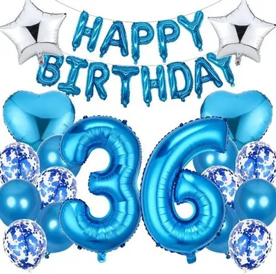 Immagine prodotto di Decorazioni di compleanno blu per uomini di 36 anni - Striscia decorativa