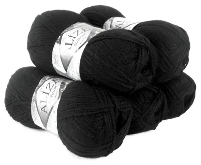 5 x 100g Strickgarn ALIZE BURCUM, 100% Polyacryl, 60 schwarz