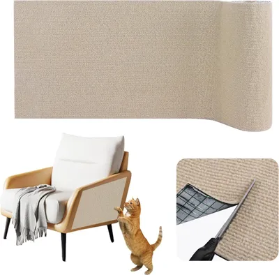 Produktbild von Kratzmatte für Katzen - selbstklebend - Schutzteppich - Khaki - 40 cm x 4 m