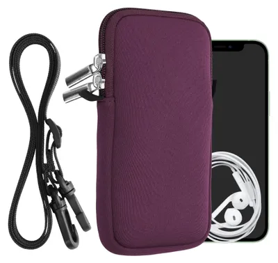Produktbild von kwmobile Handytasche für Smartphones L - 6,5" - Neopren Handy Hülle Brombeere mit Kordel - Handy Tasche mit Handykette 16,5 x 8,9 cm Innenmaße