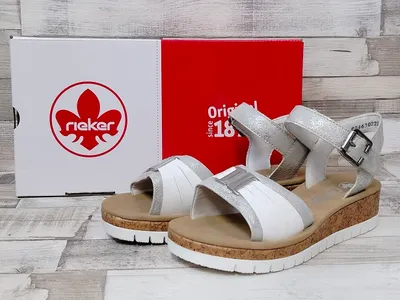 Produktbild von Rieker Damen Keil-Sandale weiß/silber mit Klettverschluss, Korkimitat Sohle 36