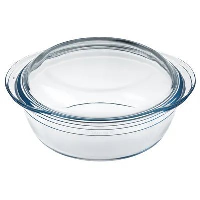 Image de Rôtissoire en verre Plat à four Rôtissoire en verre avec couvercle Rond 3,2 L