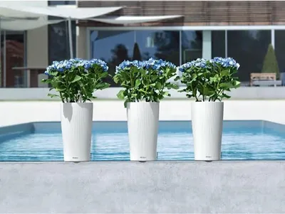 Image de Pot de fleurs LECHUZA Cilindro Color 32, Ø 32 x 56 cm, 13 L, Kit complet, Blanc