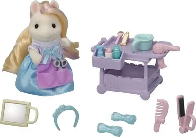 Immagine prodotto di Sylvanian Families Pony mamma con set da parrucchiere, 17 accessori, blu, dai 3 anni in su