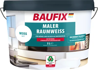 Produktbild von BAUFIX Maler-Raumweiß weiss matt, 5 Liter, Weiße Wandfarbe
