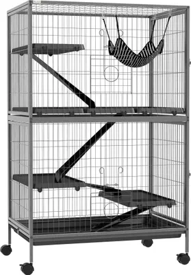 Obrázek produktu pro Klec pro malá zvířata - Kovová klec pro hlodavce - 4 úrovně - S kolečky - 80×52×128 cm - Světle šedá