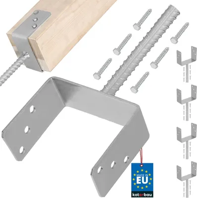 Produktbild von KOTARBAU® 4er Set U Pfostenträger zum Einbetonieren 161mm mit Riffeldolle Pfostenanker für Zaunpfosten Pfostenschuh mit Betonanker verzinkter Stahl