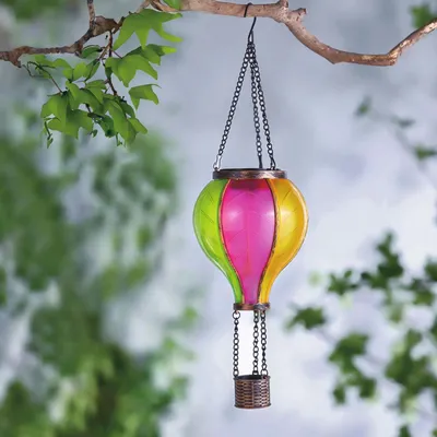 Obrázok produktu pre GLOBIZ Zavesiteľná solárna lampa - vzduchový balón - efekt plameňa - 12 žltých LED - 11 x 11 x 37 cm