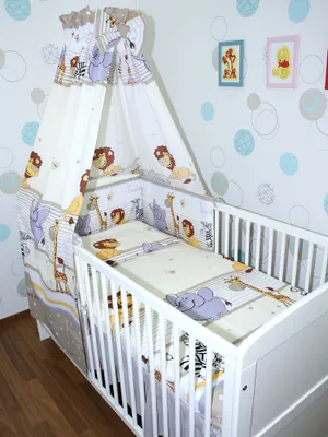 Produktbild von Primawela Baby Bettset - 6 teiliges Set mit Vollstoff Himmel Bettwäsche Nestchen 25. Safari in Beige