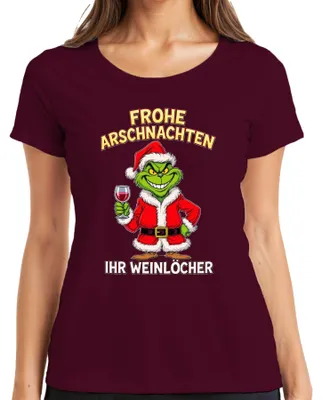 Immagine prodotto di Maglietta da donna Merry Arse Christmas Grinch Wine Humour Gift Wine Party, Borgogna, XL
