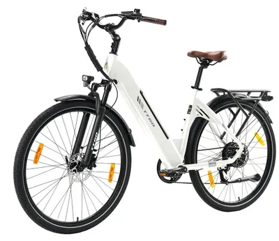 Immagine prodotto di Bicicletta elettrica - E-bike da città per pendolari - Ruote da 71 cm - Motore brushless da 36 V e 250 W - Sensore di coppia - Freni idraulici - Autonomia >60 km - 25 km/h - Bianco
