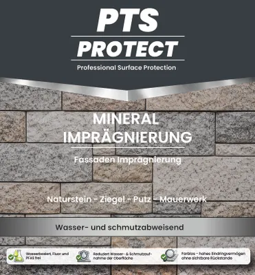Produktbild von PTS Protect Mineralimprägnierung – 5L wasserbasierter Schutz für mineralische Oberflächen, hydrophob und Schmutzabweisend
