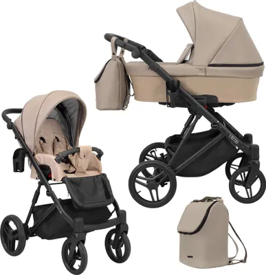 Obrázok produktu pre LAZZIO detský kočík kočík pre bábätká detská autosedačka kompletný set kočík set 2 v 1 ( cappucino eco, farba rámu: čierna)
