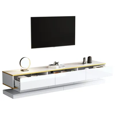 Produktbild von Fernsehschrank,Lowboard mit 3 Schubladen,Hochglanz-TV-Ständer,Wohnzimmerschrank mit großem Stauraum,TV-Tisch mit goldener Kante,Standfernsehschrank