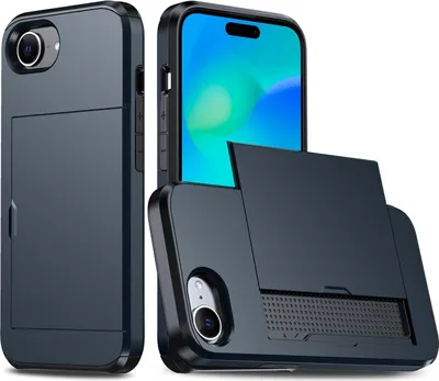 Produktbild von Mobigear Card iPhone 16e Hülle Hardcase Backcover Stoßfest mit Kartenhalter - Blau