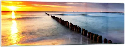 Produktbild von Bilder auf glas - Meer Küste Strand Sonnenaufgang - 160x50cm - Glasbilder - Wandbilder - Kunstdruck - zum Aufhängen bereit - Wanddekoration aus Glas - Glas Bilder - Wandbild auf Glas - GAB160x50-2781
