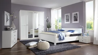 Produktbild von Komplettschlafzimmer "Chalet" in WEISS mit 2 Schubladen und 4 Türen. Abmessungen (BxHxT) 474x210x210 cm