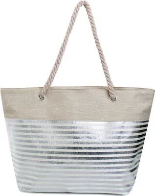 Produktbild von Niklarson Strandtasche 56x39cm silber gestreift Umhängetasche Tasche T9000-T