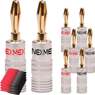 Produktbild von Bananenstecker NEXMEX 8x High End Stecker mit Schrumpfschlauch 24K vergoldet