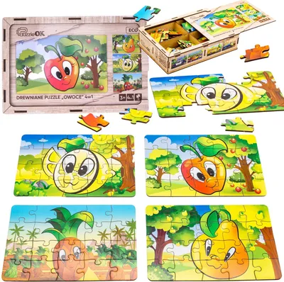 Imagen del producto de Rompecabezas de madera 4 en 1, set de rompecabezas de frutas: piña, pera, limón, manzana. Modelo: Puz-84681