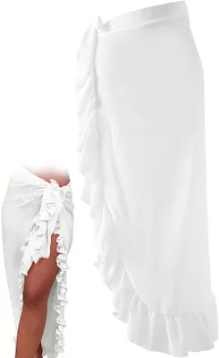 Produktbild von Strandkleid – 116x85cm – Pareo – Strand-Sarong – Damen-Sarong – Strandkleid – Wickelrock – mit Quasten – für Strand, Pool, Kreuzfahrt, Reisen – Weiß